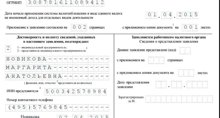 Образец заявления о переходе на ЕНВД